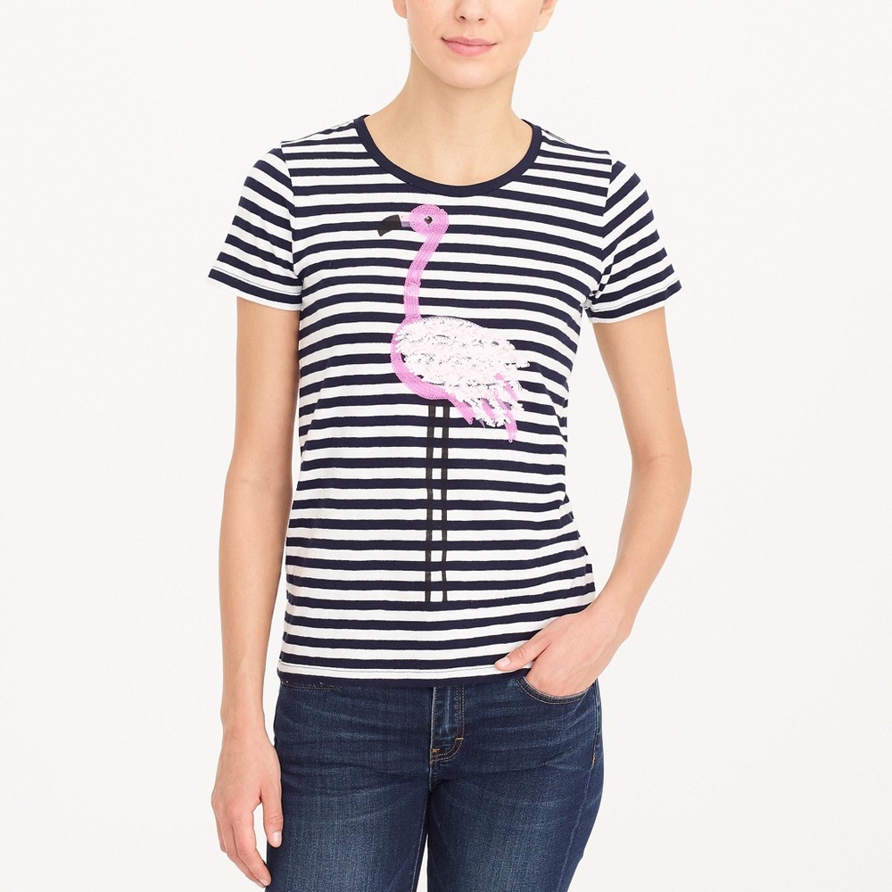 J. Crew Striped Flamingo Sequin Tee